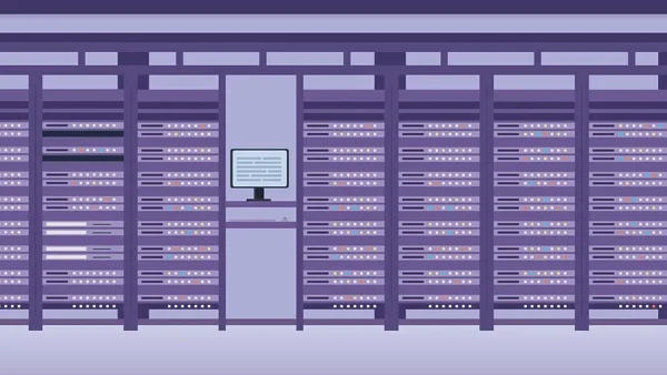 a computer server room with persony shelves