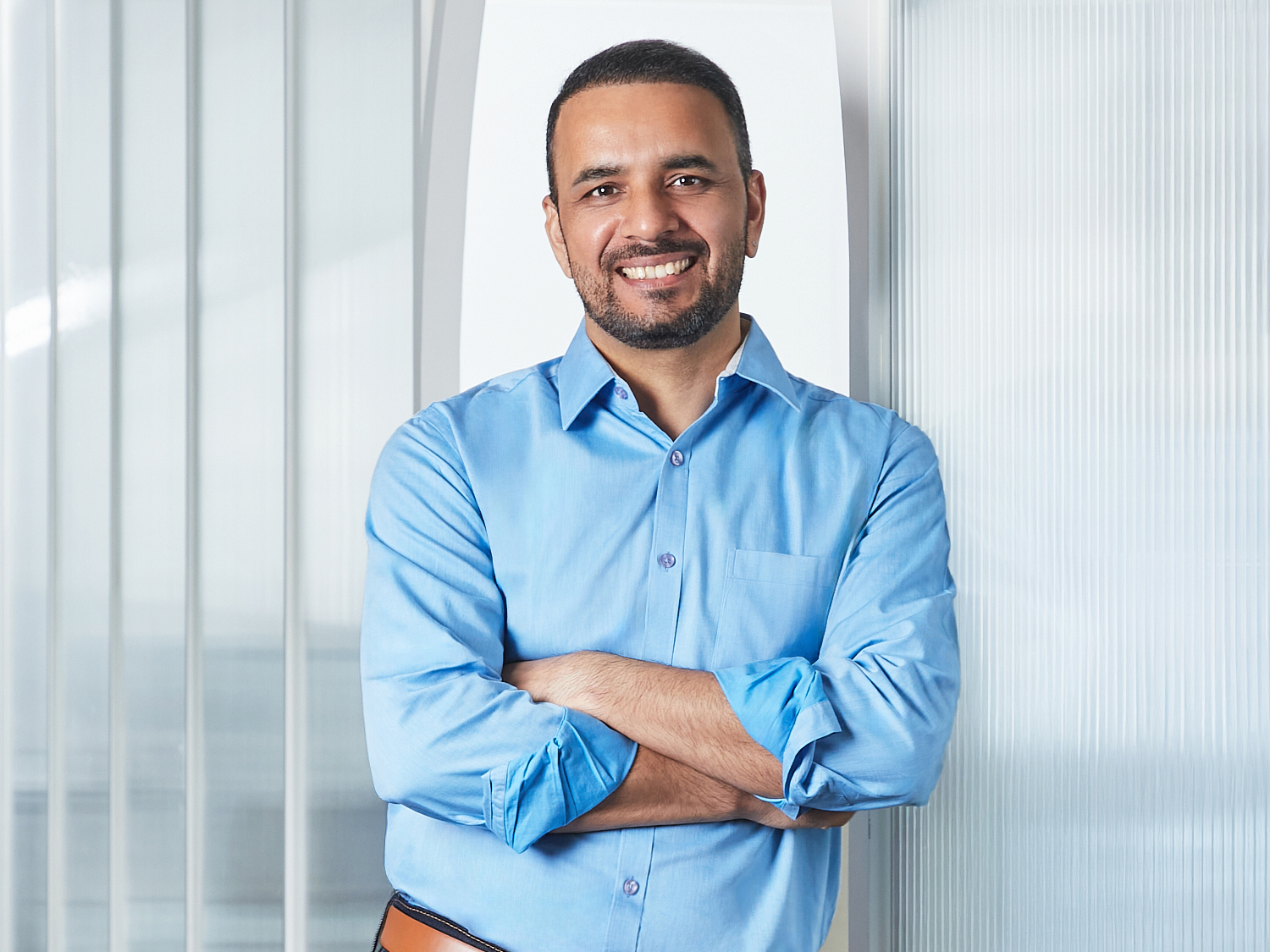 a person in a blue shirt