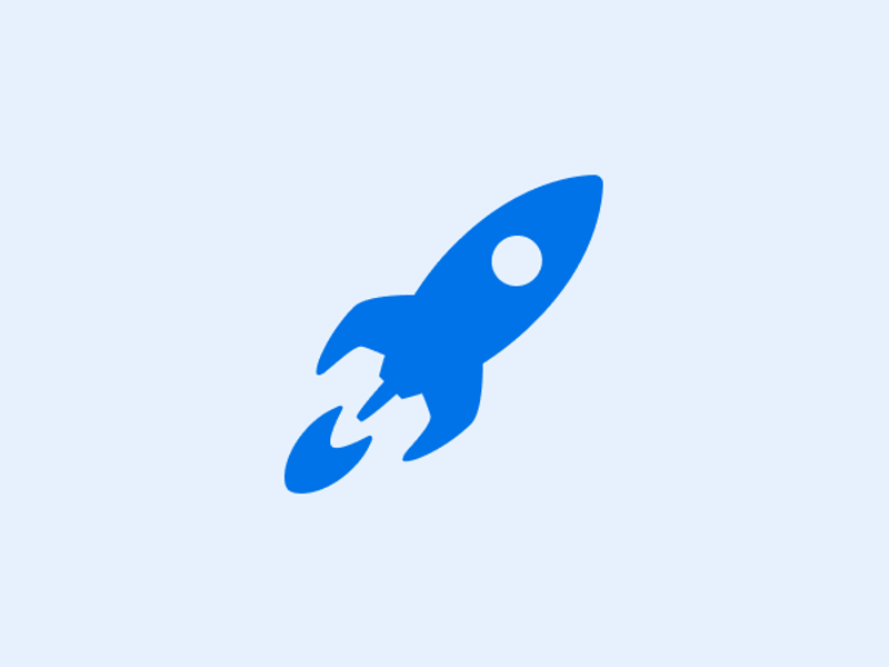 a blue rocket ship with a white circle