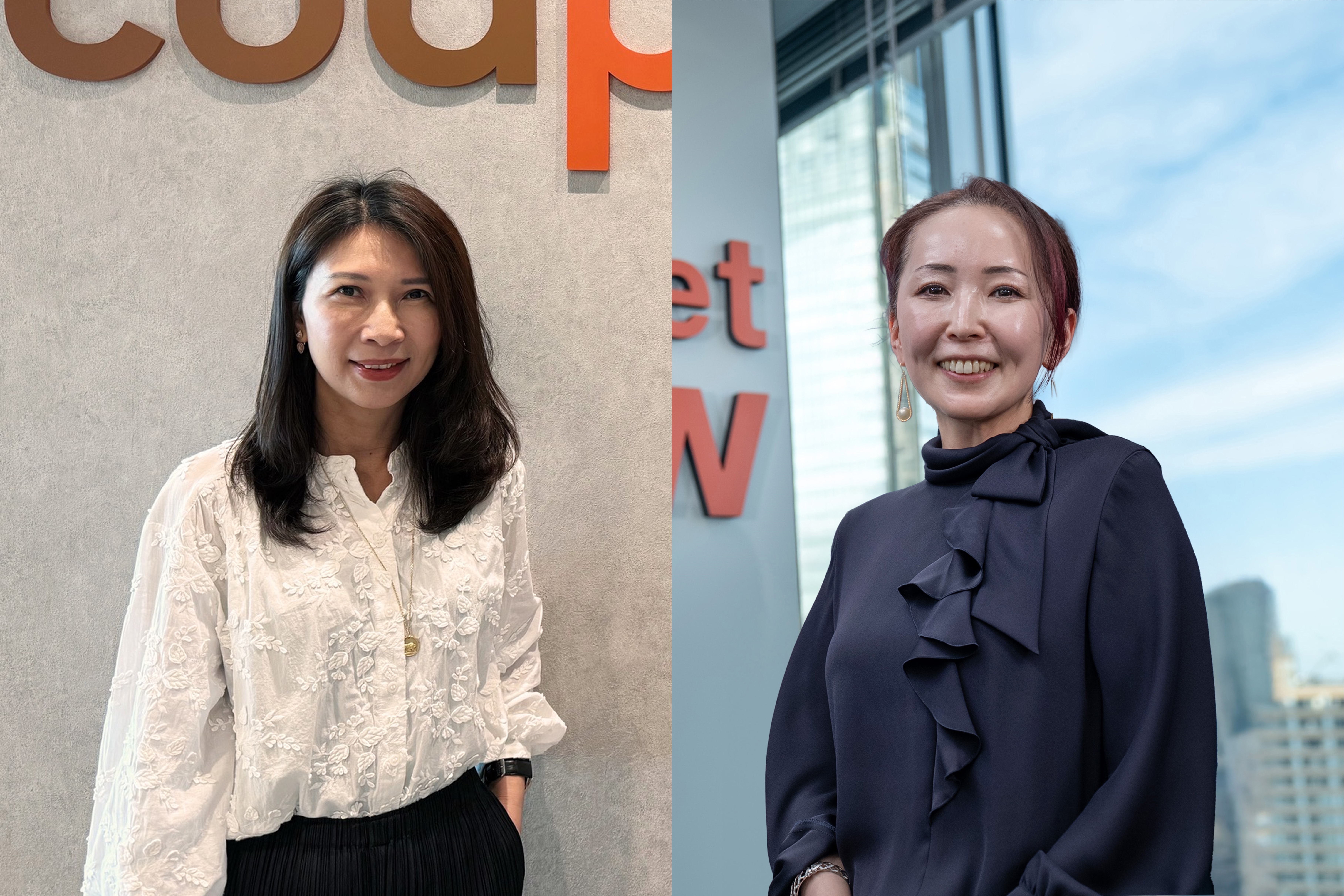 a collage of women in a room