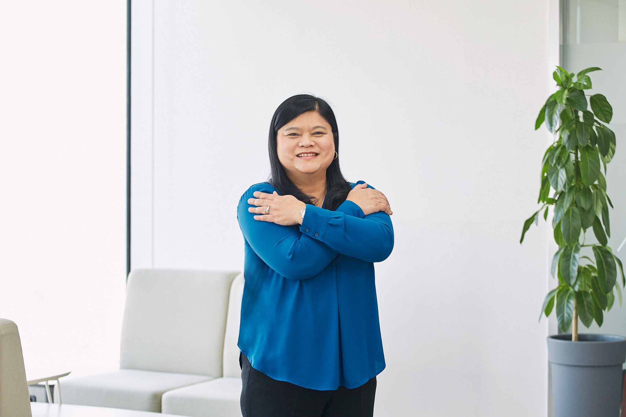 a person in a blue shirt