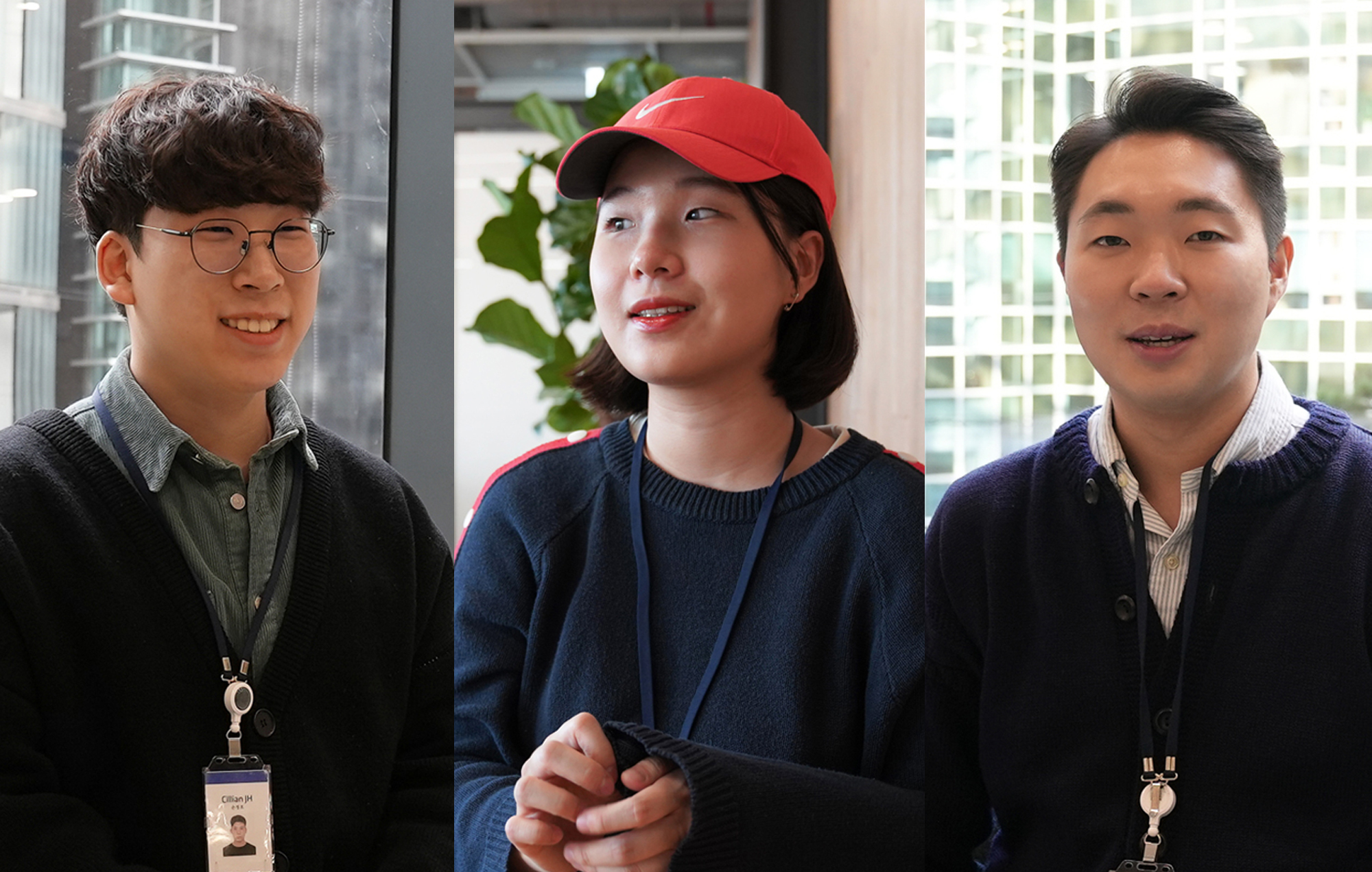 카메라를 향해 포즈를 취하고 있는 한 무리의 사람들